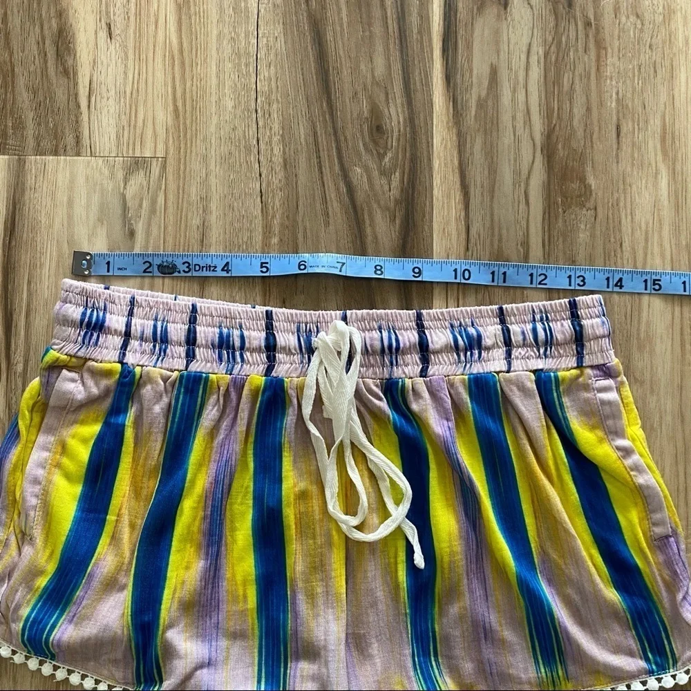 lamade Multicolor Striped Crochet Trim Elastic Waist Lounge Shorts Medium NWT